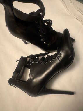 Black Lace-Up Stiletto Heels for Women